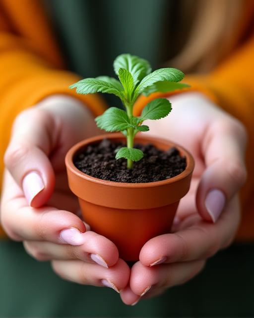 Workshop instructor showing herb soil quality